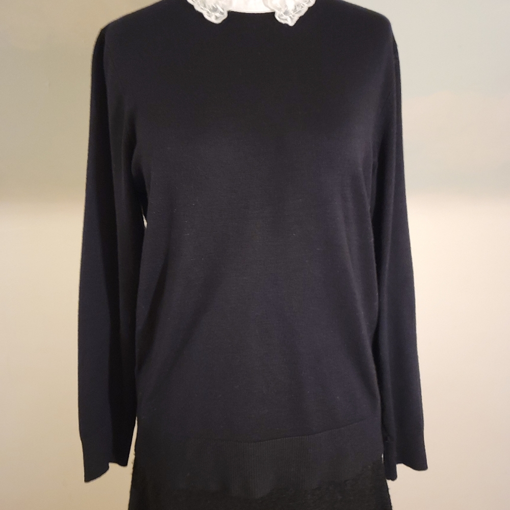Cable and Gauge Sweater With Lace Collar Size M